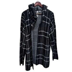 Pennington's Black & White Windowpane Open Front Hooded Cardigan Sweater Size 1x